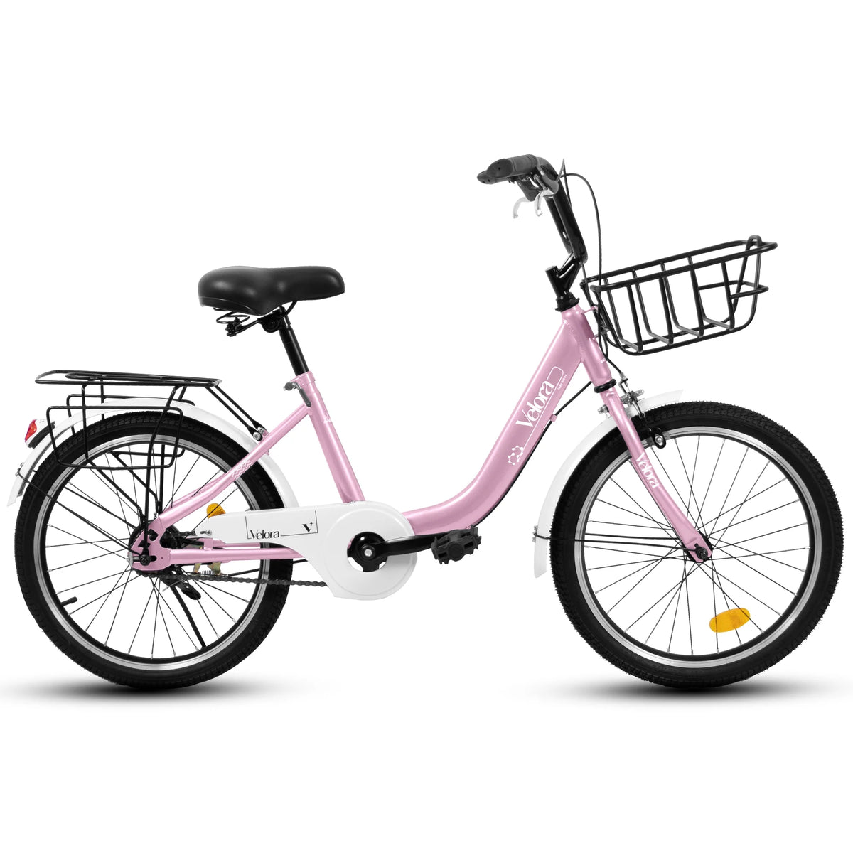 20 Inch Kids Bike for Boys Girls, 1 Speed Children Bicycle with Basket, Rear Seat, Chain Guard, Coaster Brake and V-Brake, Steel Frame Kids Bike for Ages 6-12 Years Old Birthday Gift, Purple