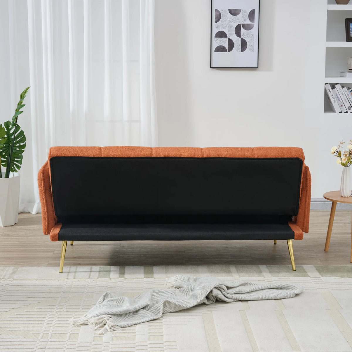 Futon Sofa Bed,Convertible Double Sofa Bed with Folding Armrests for Living Rooms and Small Spaces,Beige
