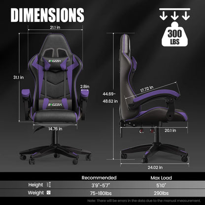 Bigzzia Gaming Chair Office Chair, Ergonomic Game Chair with Height Adjustable Headrest and Lumbar Support for Adults Teens, Black & White