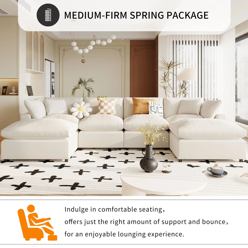 Harper & Bright Designs Convertible Modular Sectional Sofa with 2 Removable Ottomans & Pillows, Large U Shape Cloud Couch with Reversible Chaise for Living Room, Grey