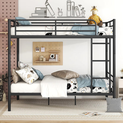 Full over Full Bunk Beds, BTMWAY Metal Bunk Beds Full Over Full Size, Full Size Convertible Bunk Beds for Kids Teens Adults, with Ladder and Safety Guardrails, Load-Bearing 350lbs, Noise-Free, Black