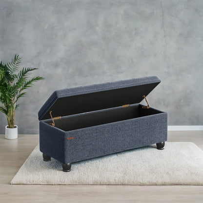 SONGMICS 46.5" Storage Ottoman Bench Storage Bench Bedroom Bench 330lb Load Capacity Solid Wood Legs Light Gray