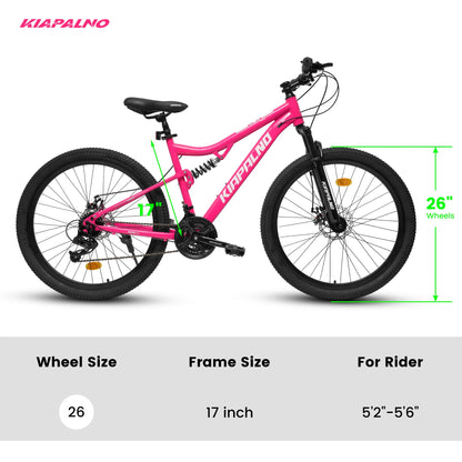 26 Inch Mountain Bike Dual Full Suspension, Shimano 21-Speed Mountain Bicycle with Dual Disc Brakes and Carbon Steel Frame, Trail Beach Snow Commuter City Bike for Adult Men Women, Black