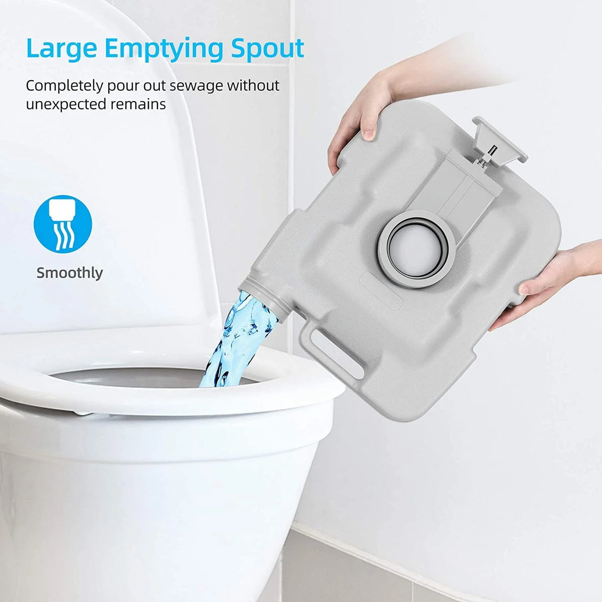 Dextrus 5.3 Gallon Portable Toilet With Detachable Tank, Double Outlet Water Spout, Press Flush Pump, Travel RV Potty for Camping, Boating, Hiking, Trips, White&Gray