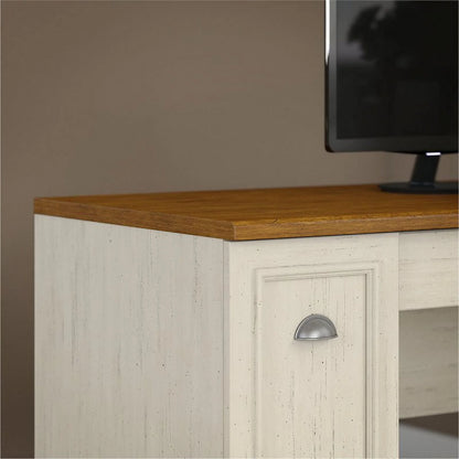 Bush Furniture Fairview L Shaped Desk with Hutch in Antique White