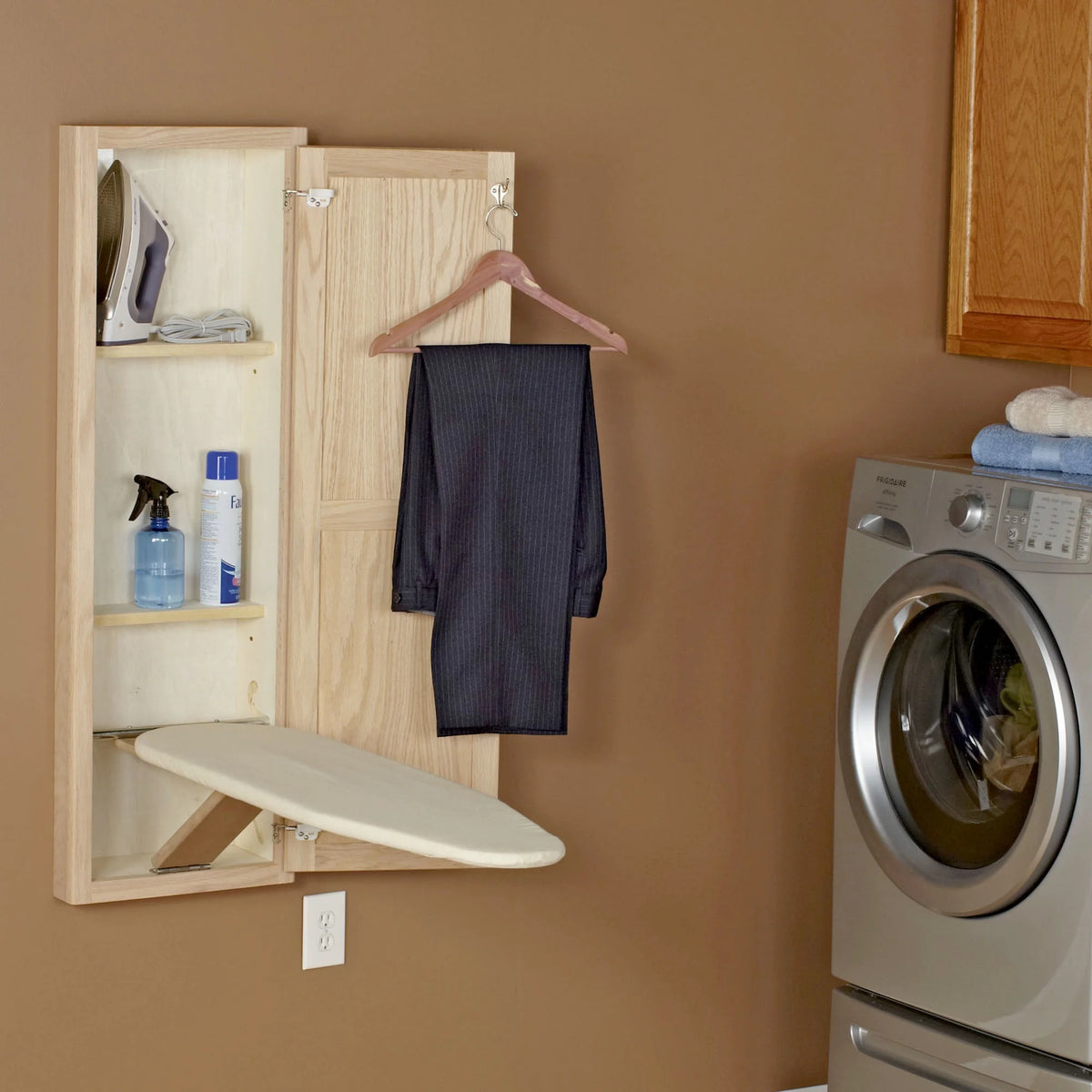 Household Essentials Ironing Board Cabinet, In-Wall Recessed Ironing Board Cabinet with Storage Shelves, White