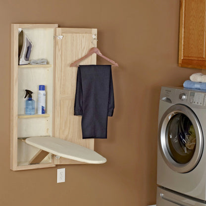 Household Essentials Ironing Board Cabinet, In-Wall Recessed Ironing Board Cabinet with Storage Shelves, White