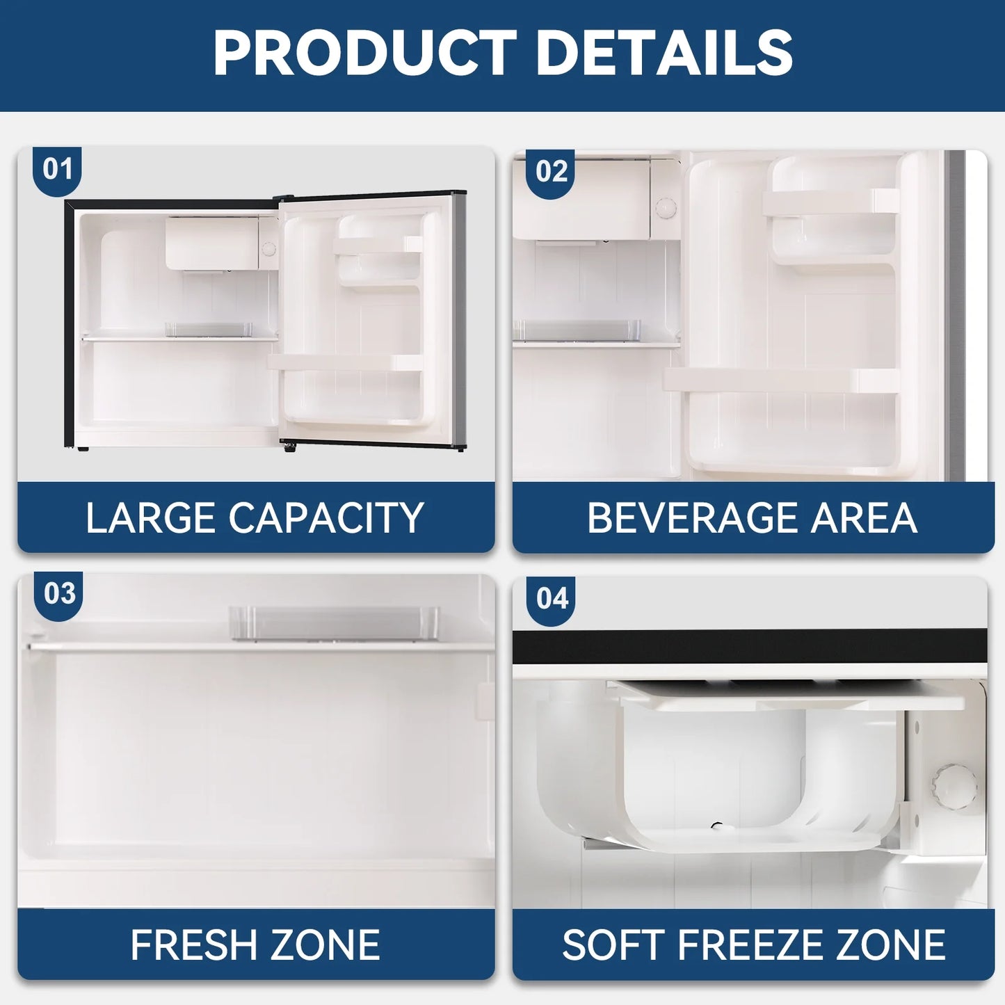 Freezer 1.7 Cu ft Single Door Mini Fridge, grey, New