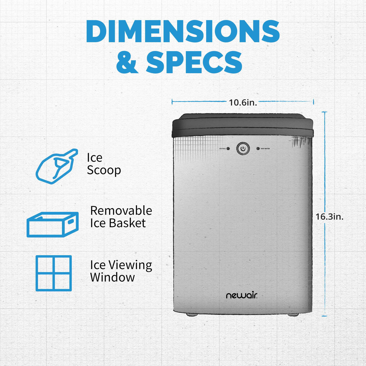 Newair 45lb. Nugget Countertop Ice Maker, Self-Cleaning, Silver