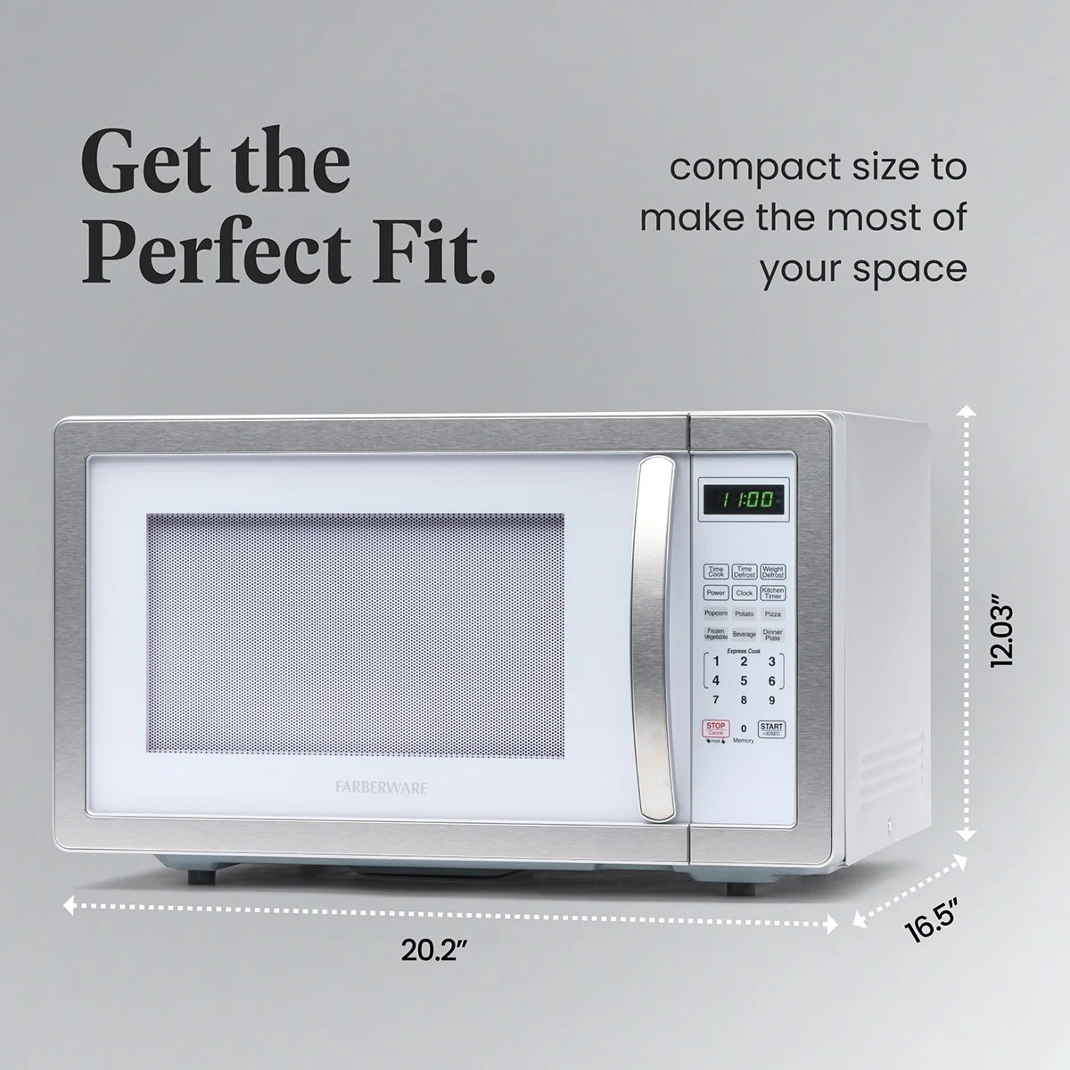 Farberware Stainless Steel Countertop Microwave Oven with Child Lock, 1.1 Cu Ft Black Stainless