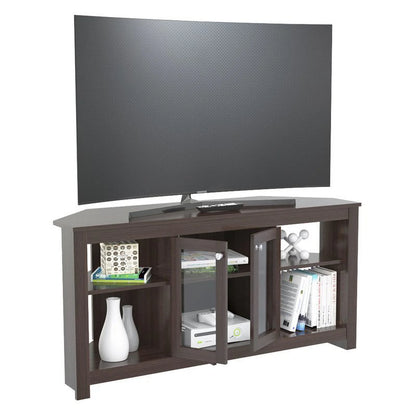 Inval Corner Laminate 60�� TV Stand with Glass Doors, White