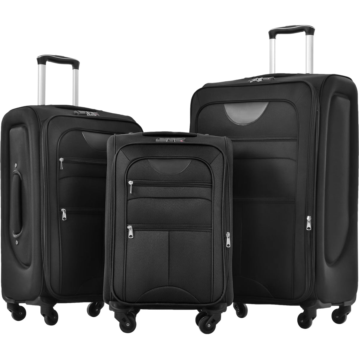 EUROCO 3 Piece Softside Luggage Set,Expandable Suitcase Set with TSA Lock and Spinner Wheels,Lightweight Suitcase for Men Women(20",24",28"),Black