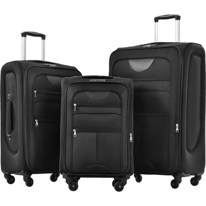 EUROCO 3 Piece Softside Luggage Set,Expandable Suitcase Set with TSA Lock and Spinner Wheels,Lightweight Suitcase for Men Women(20",24",28"),Black