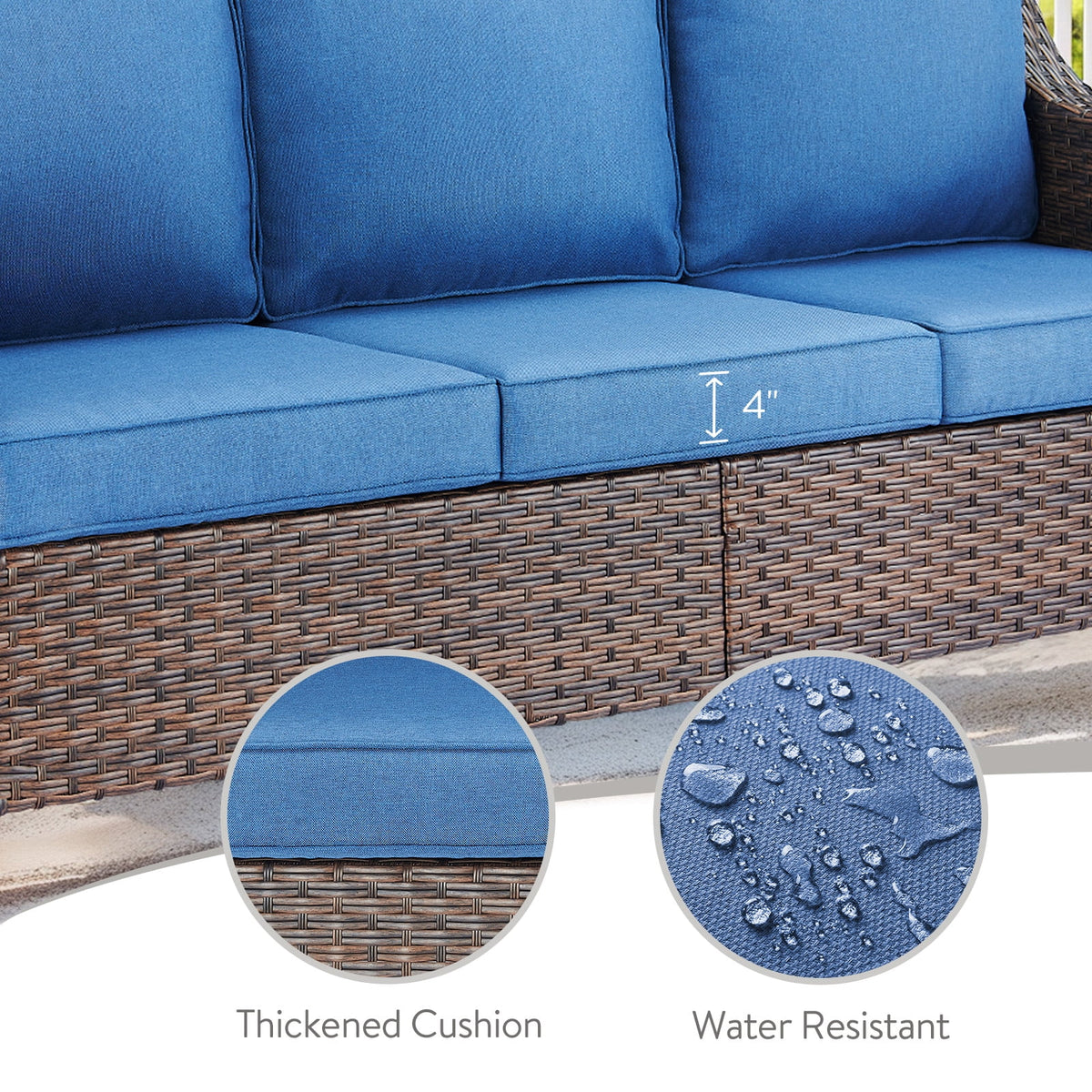 POCASSY Wicker Outdoor Couch, Brown Wicker Sofa Outdoor Furniture with All Weather Rattan and Olefin Cushion for Balcony, Backyard, Porch, Brown/Gray