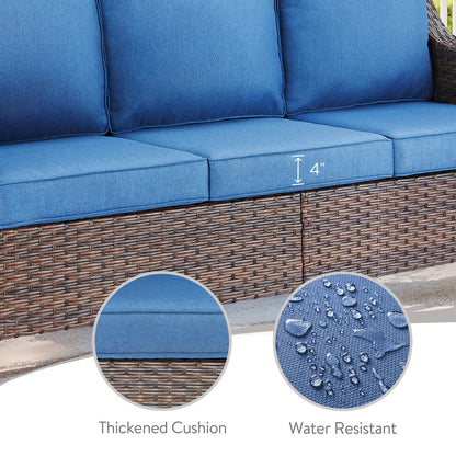 POCASSY Wicker Outdoor Couch, Brown Wicker Sofa Outdoor Furniture with All Weather Rattan and Olefin Cushion for Balcony, Backyard, Porch, Brown/Gray