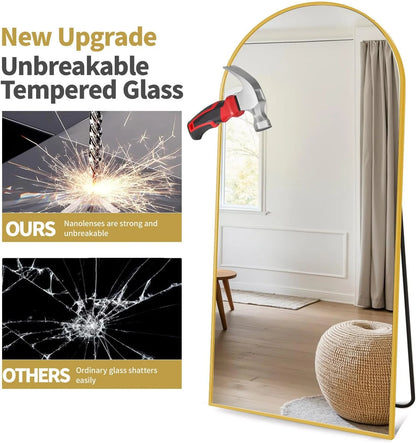 Arched Full Length Mirror, 71"x26" Large Floor Standing Body Mirror with Stand, Gold