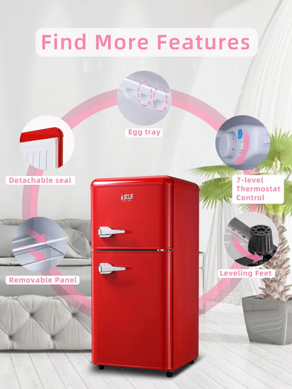Krib B Compact Refrigerator 3.5 Cu.ft, Mini Fridge with Freezer, Modern Fridge with Dual Door, 7 Grade Temperature Adjustment, Silver