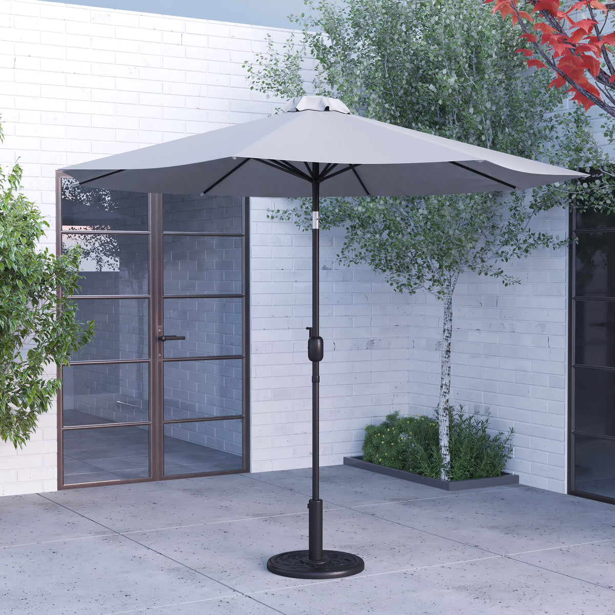 Merrick Lane Patio Umbrella with Base - 9' Tan Polyester Patio Umbrella - 30+ UV Protection - Waterproof Black Cement Base with 1.5" Diameter Aluminum Pole
