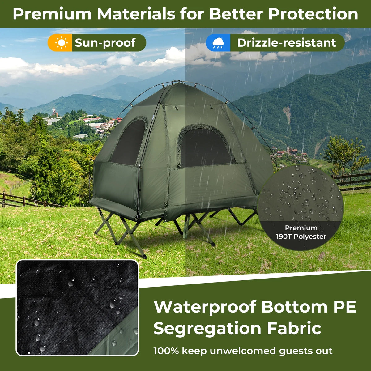 Patiojoy Folding 2-Person Camping Tent Cot Portable Pop-Up Tent with Sleeping Bag&Air Mattress for Outdoor Activity