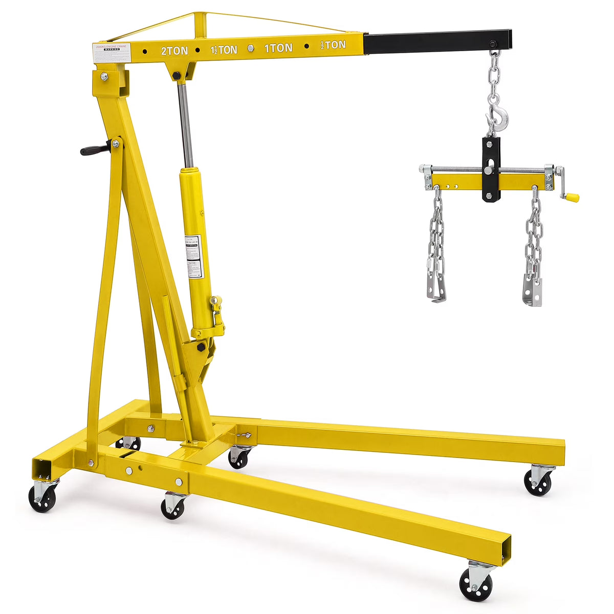 GARVEE 2 Ton Folding Hydraulic Engine Hoist with Lever,Folding Engine Shop Crane Hoist Lift,Heavy Cherry Picker with 6 Wheels for Garage,Workshop,Yellow