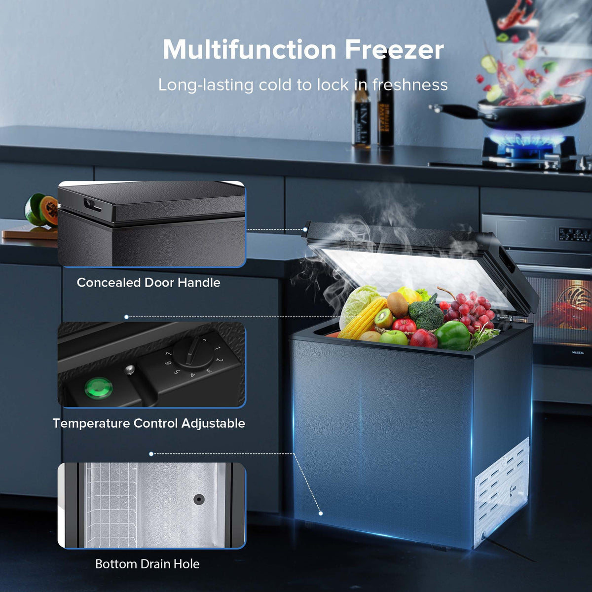 Auseo 2.5 cu. ft. Chest Freezer with 2 baskets Free Standing Top open Door Deep Compact Freezer Suitable for Home/RV/Kitchen/Office-Black