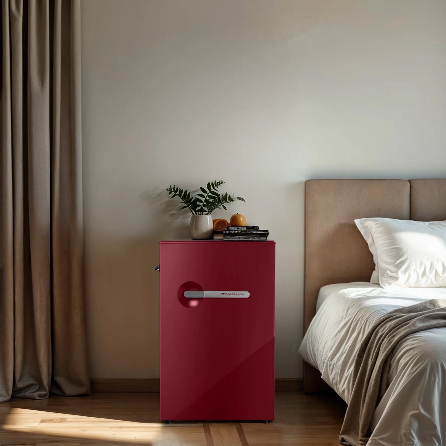 Frigidaire 4.5 cu. ft. retro compact fridge built-in side bottle opener W: 21.65" x L: 22.24" X H: 32.91" (Azure)