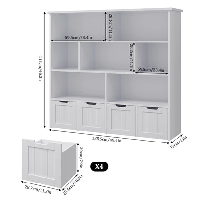 Homfa 7 Cube Toy Storage Organizer, Kids Geometric Bookcase and Bookshelf with 4 Drawers, White
