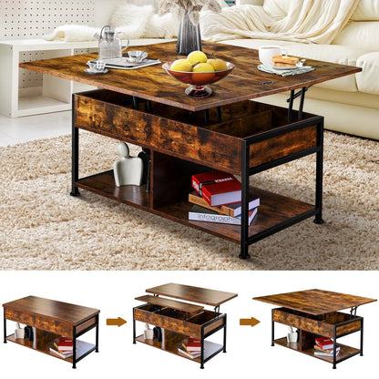 MONVANE 40" Lift Top Coffee Table with Storage for Living Room, Rustic Brown