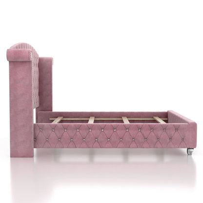 FOA Cyndi 3pc Pink Fabric Bedroom Set- Full + 2 Nightstands and Care Kit