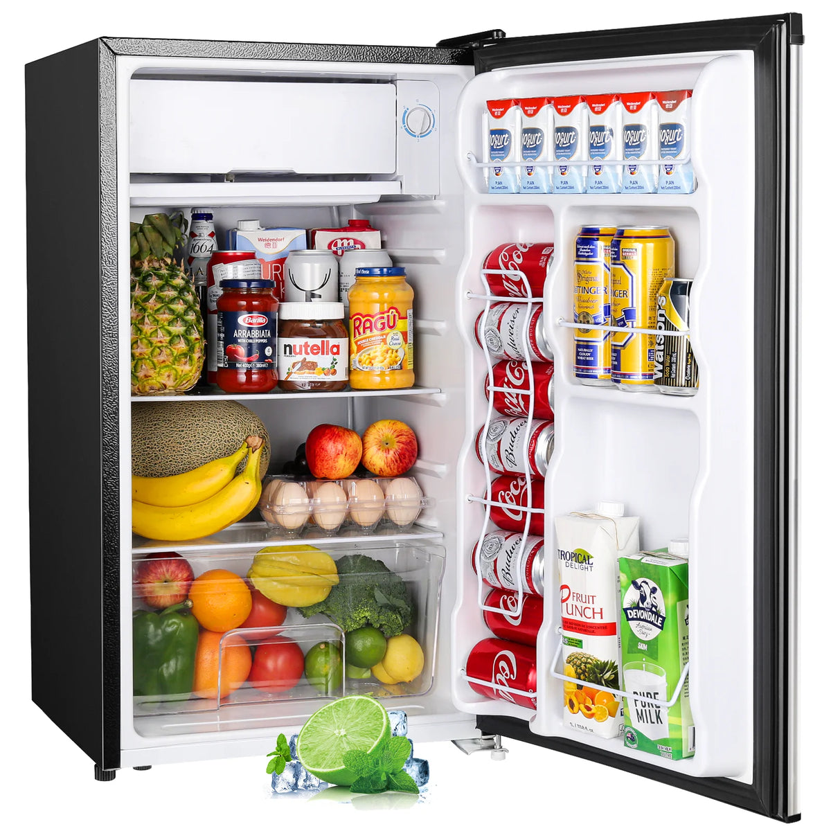 Upstreman 3.2 Cu.Ft. Mini Fridge with Freezer Single Door Small Refrigerator Adjustable Thermostat Compact Fridge with Reversible Door, Low Noise, BR321 Black