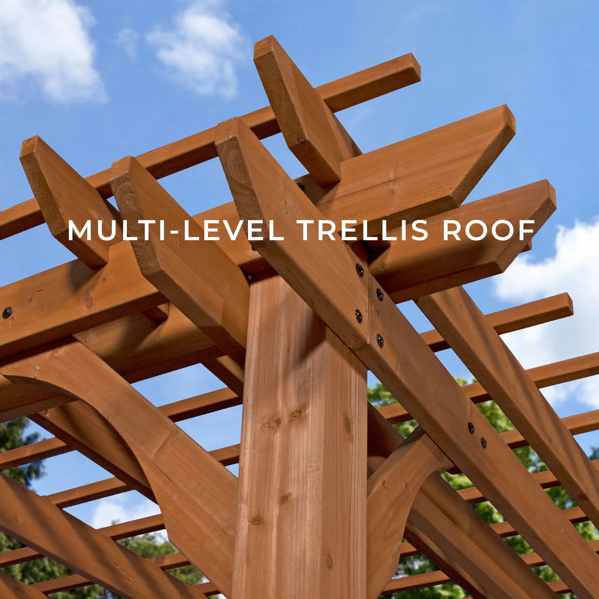 Backyard Discovery Beaumont 10'x10' Cedar Wood Patio Pergola Kit, Trellis Roof, PowerPort