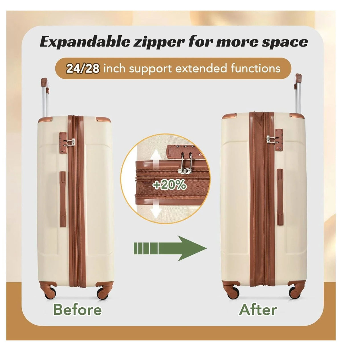 28 Inch Checked-Large Luggage with Wheels Aluminum Alloy Corner Hard Shell Suitcase TSA Luggage Suitcases for Travel Woman Men(White Brown) White Brown 28IN