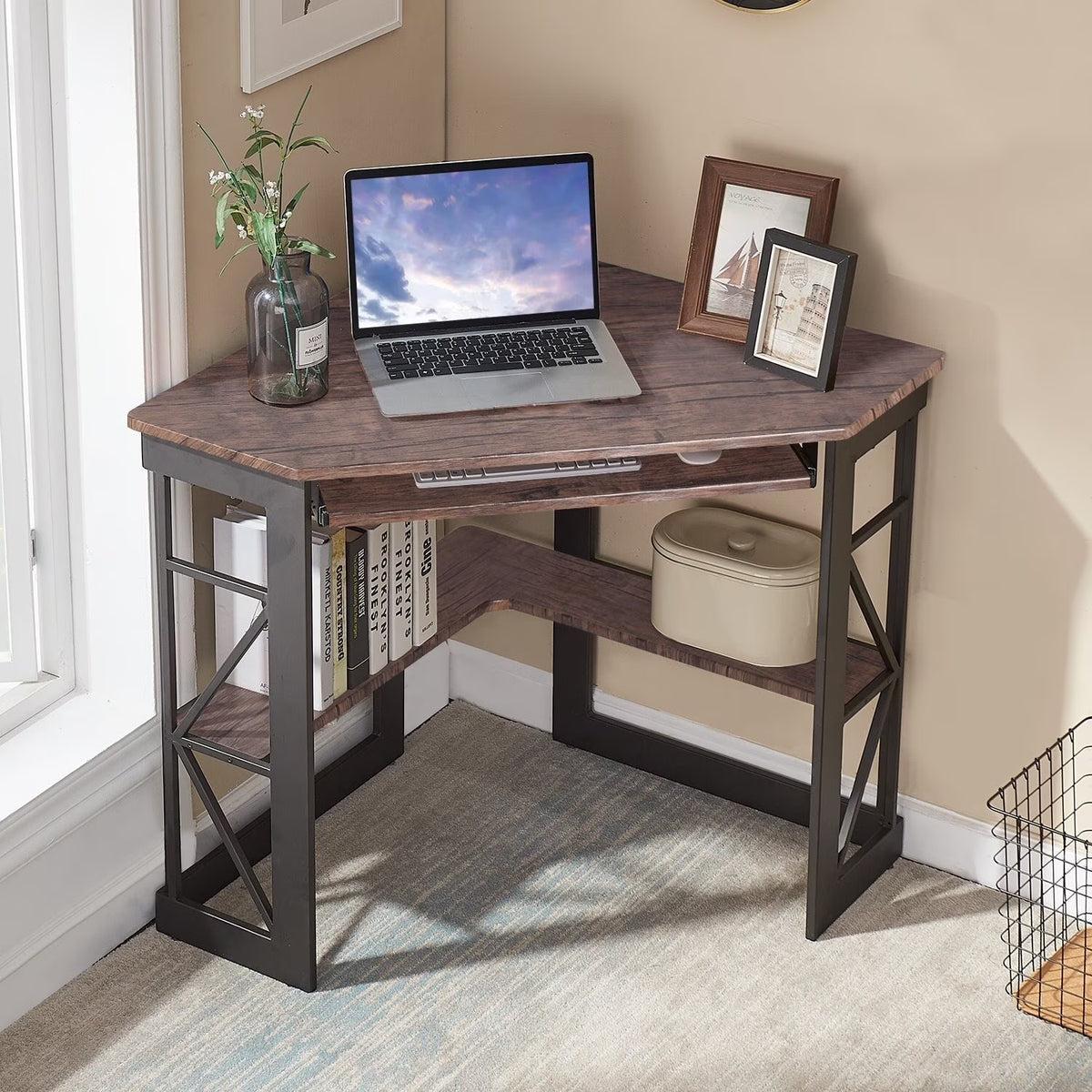 Brown Triangle Corner Desk, Office/Computer/Writing Desk for Student Apartments