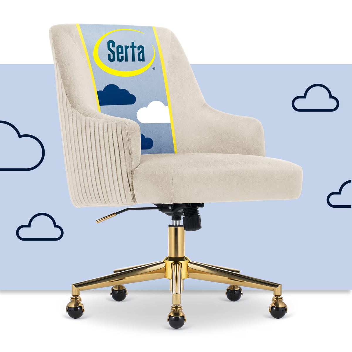Serta Scarlett Modern Mid-Back Office Chair Velvet Fabric Gold Metal Base Pink