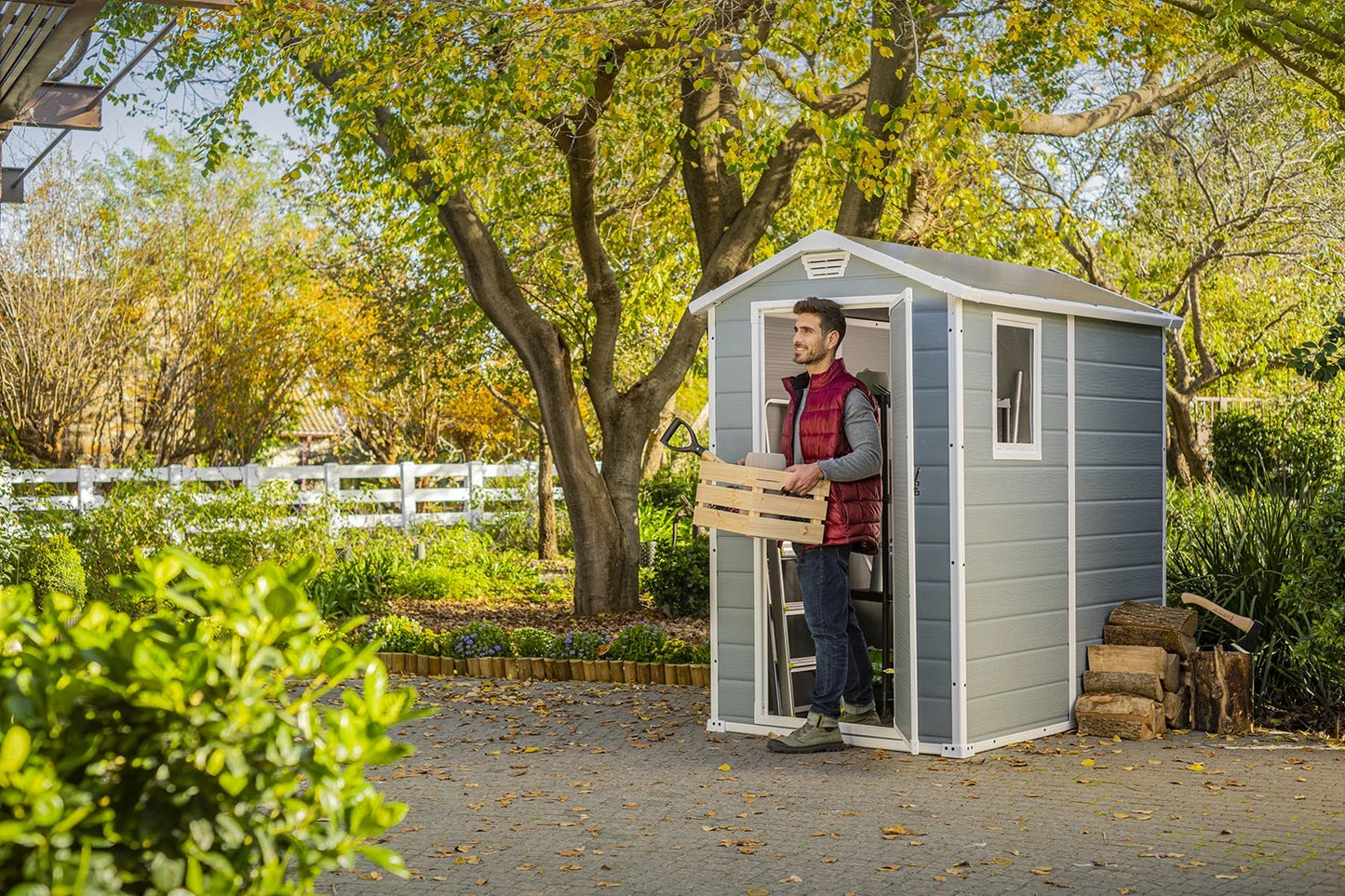 Keter 213413 Manor DD 6 X 8 Foot All Weather Outdoor Storage Shed, Grey