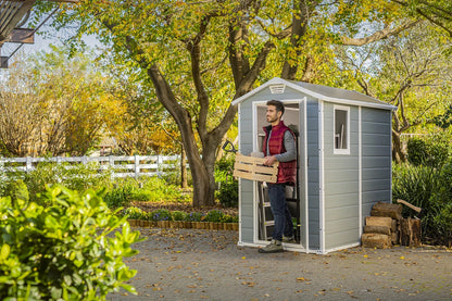 Keter 213413 Manor DD 6 X 8 Foot All Weather Outdoor Storage Shed, Grey
