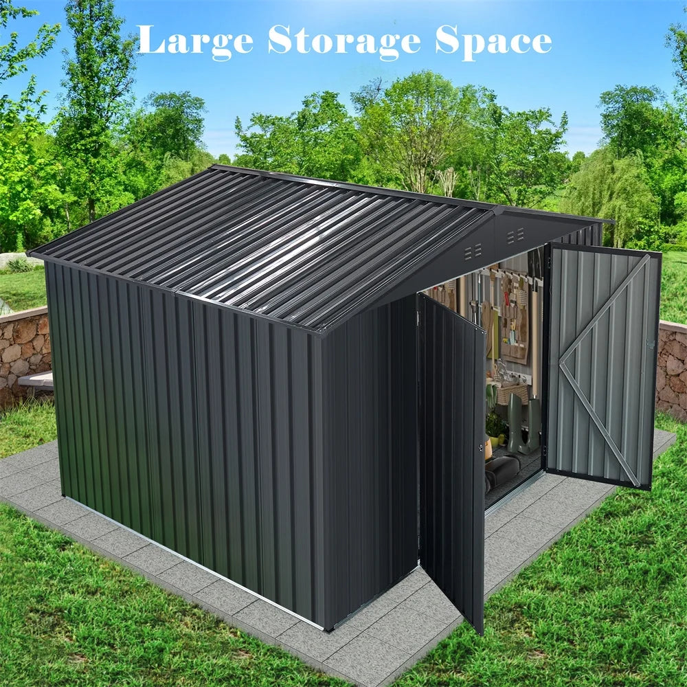 HighSound 6 x 8 FT Outdoor Storage Shed, Metal Garden Shed with with Updated Frame Structure, Tool Sheds for Backyard Garden Patio Lawn Grey