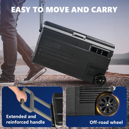 Simzlife 12 Volt Car Refrigerator, 80QT(75L) Portable RV Car Fridge with Wheels, 0�H~68�H, 12/24V DC & 110-240V AC, Black