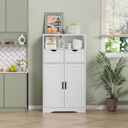 FANGSUM Rattan Storage Cabinet with 2 Drawers & 2 Shelves, Floor Cabinet for Living Room