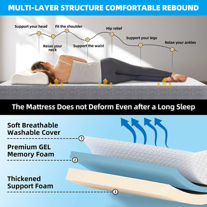 Folding Bed with Mattress 75" x 31" Cot Size Folded Bed, Rollaway Guest Bed Portable Foldable Extra Bed for Adults Daybed with 5" Memory Foam Mattress Space-Saving Sturdy Metal Grid Frame