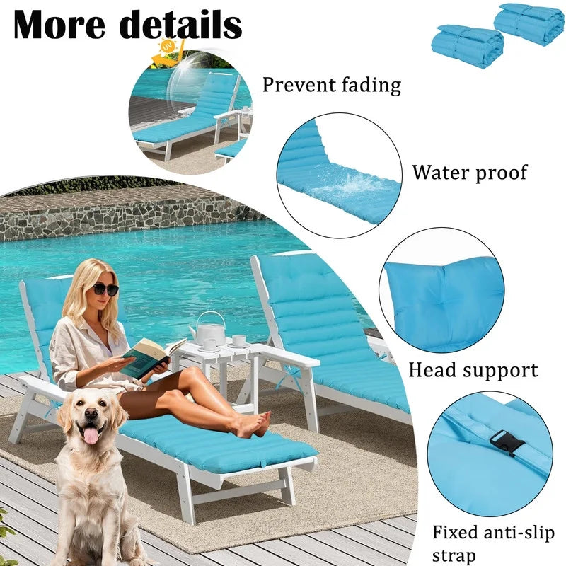 2pcs Outdoor Chaise Lounge Cushions, Waterproof Patio Foldable Chair Cushion for Garden Pool, 73 x 24in Sun Lounger Cushions for Outdoor Furniture��Navy blue��