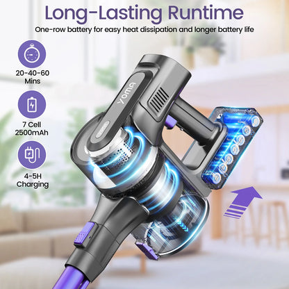 YOMATECH Cordless Vacuum Cleaner, 30Kpa/365W Powerful Stick Vacuum, 6 in 1 Lightweight Vacuum Cleaners for Home Hardfloor Carpet Pet Hair