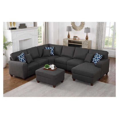 Devion Furniture 7-Piece Upholstered Modern Fabric Sectional in Light Gray