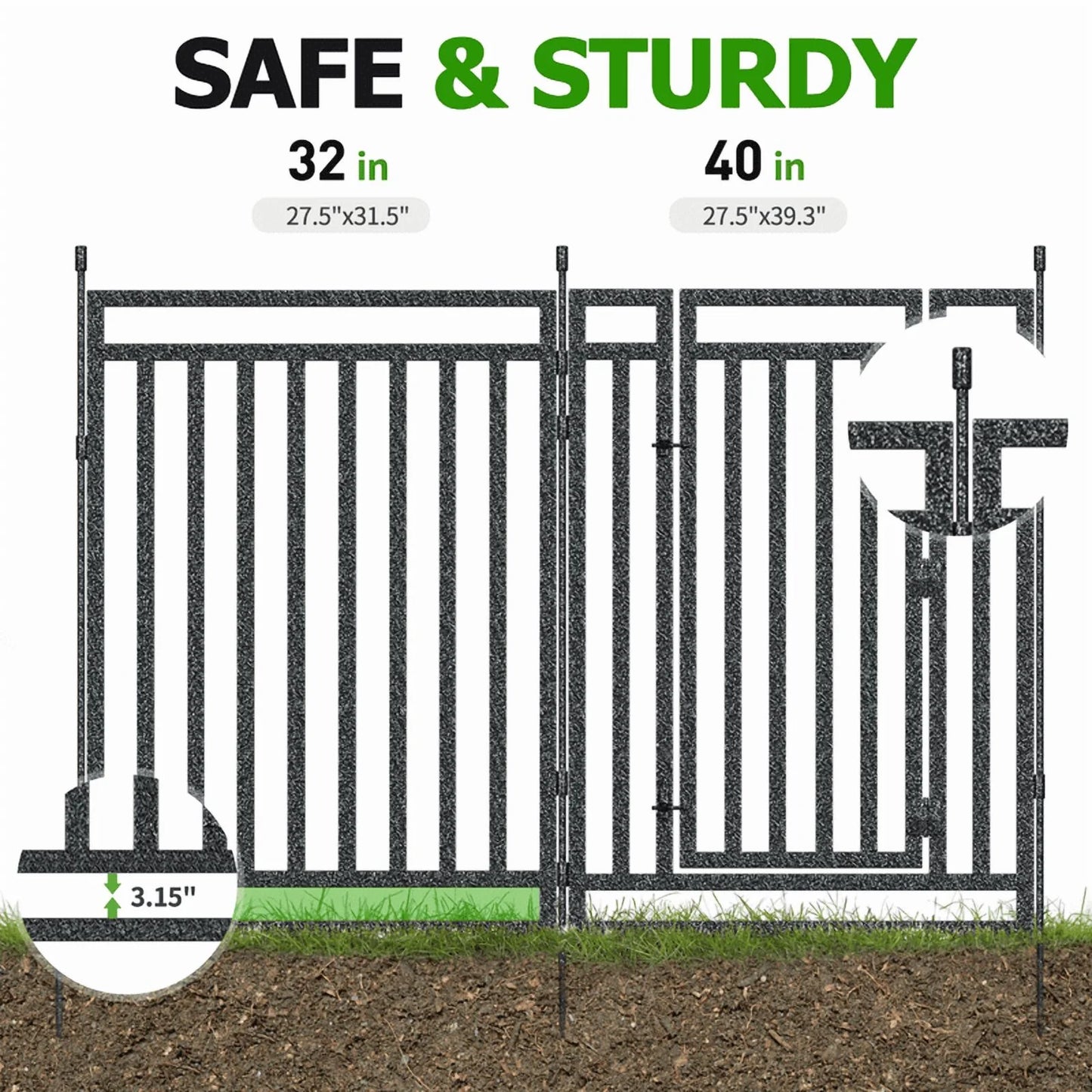 Petorldog Decorative Garden Fence, 72ft x 40in , 28 Panels + 4 Gates, No Dig Metal Dog Fence for Yard | Black-Silver