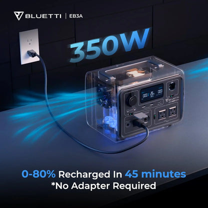 BLUETTI EB3A Solar Generator, 600W/268Wh Portable Power Station, UPS LiFePO4 Solar Generator for House, Camping