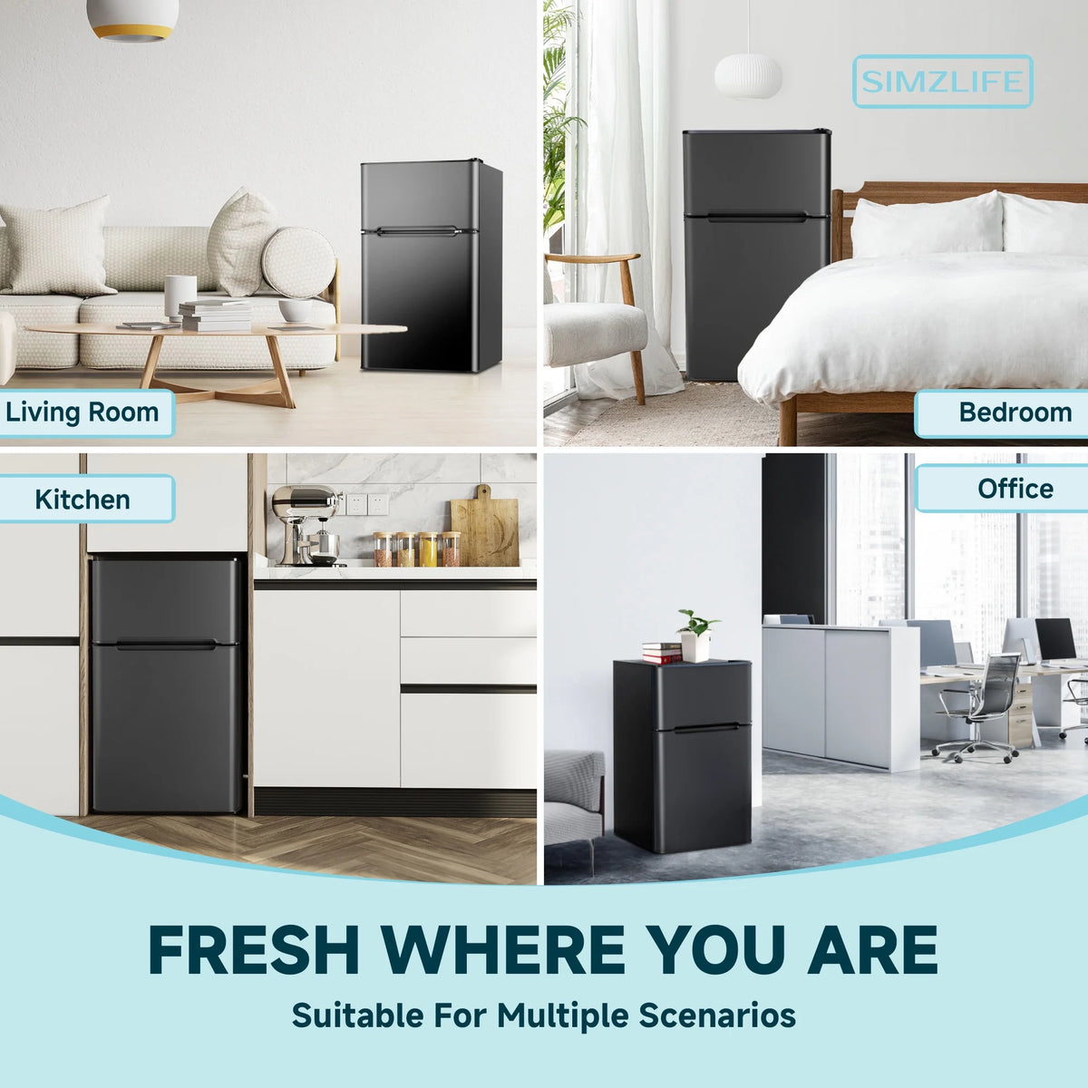 Simzlife 3.2 Cu ft Two Door Mini Refrigerator with Freezer, Compact Small Fridge Adjustable Removable Shelves, Sliver