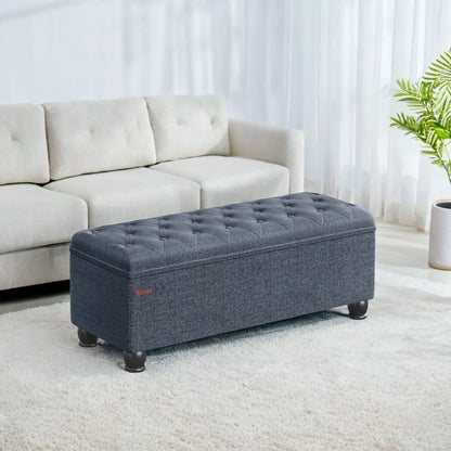 SONGMICS 46.5" Storage Ottoman Bench Storage Bench Bedroom Bench 330lb Load Capacity Solid Wood Legs Light Gray