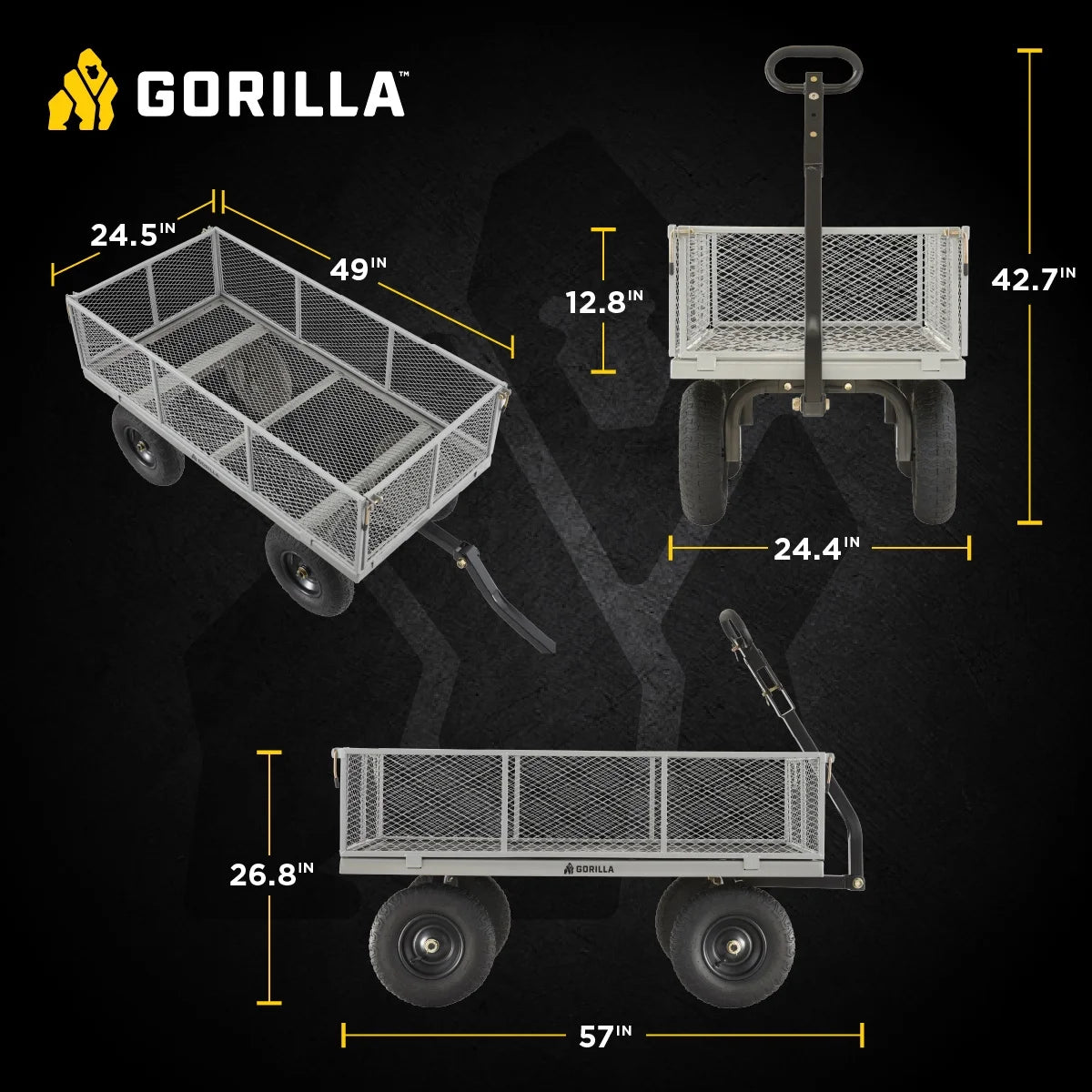 Gorilla Carts 1000-lb. Capacity Steel Utility Cart, Model #GOR1001-Com, 13-inch Pneumatic Tires