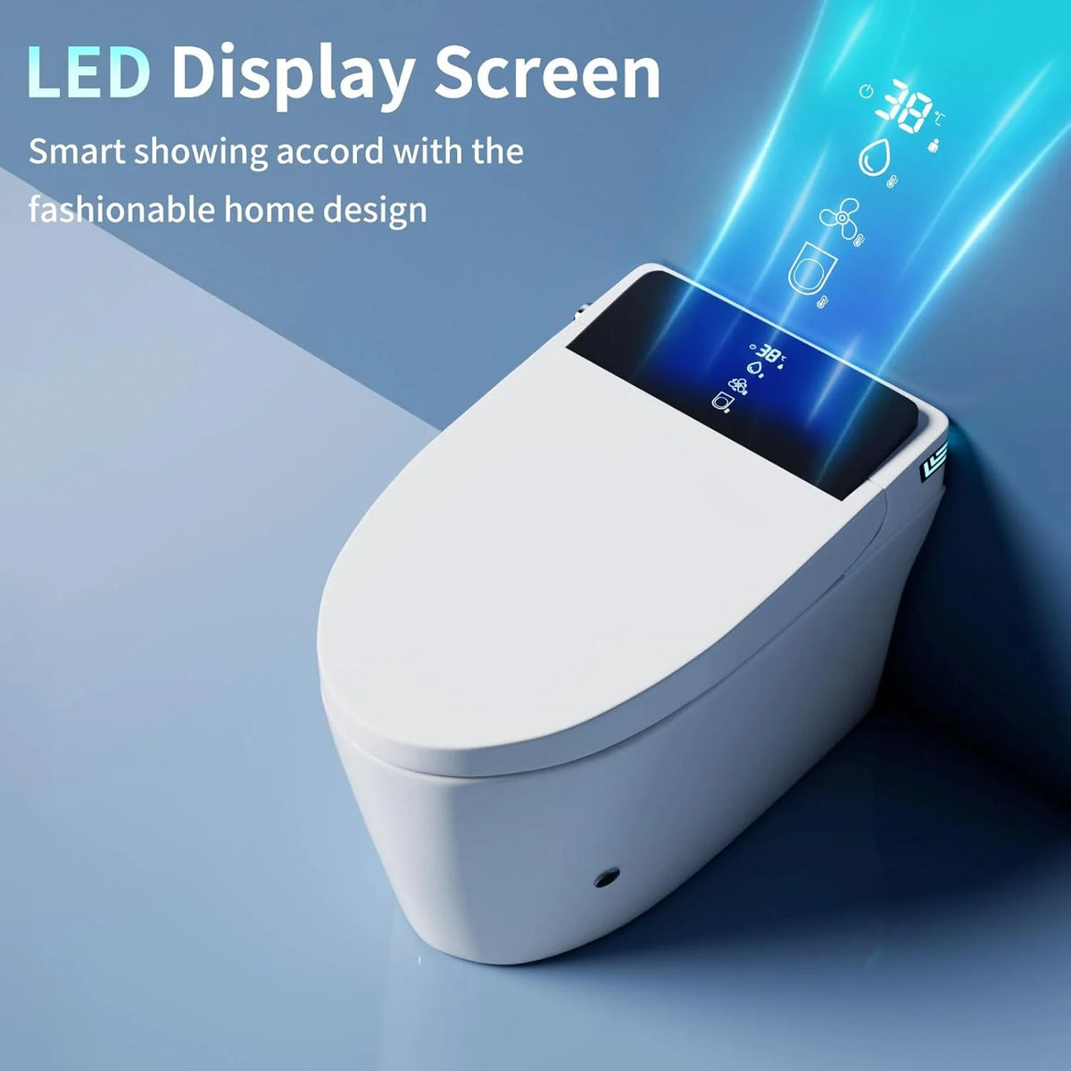 LALAHOO Smart Toilet with Bidet Built in, Auto Open & Close, Elongated Heated seat, Foot Sensor Flush, LED Display, Warm Water Wash, Dryer, Night Light, Black