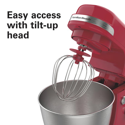 Hamilton Beach 4 Quart Stand Mixer for Kitchen, 7 Speeds, Tilt-Head, Dough Hook, Whisk & Flat Beater, White
